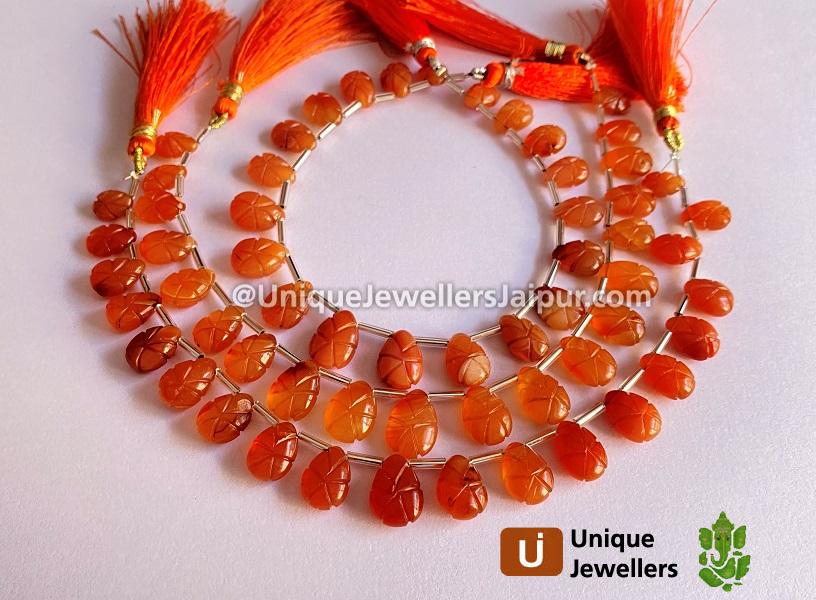 Carnelian Carved Pear Beads